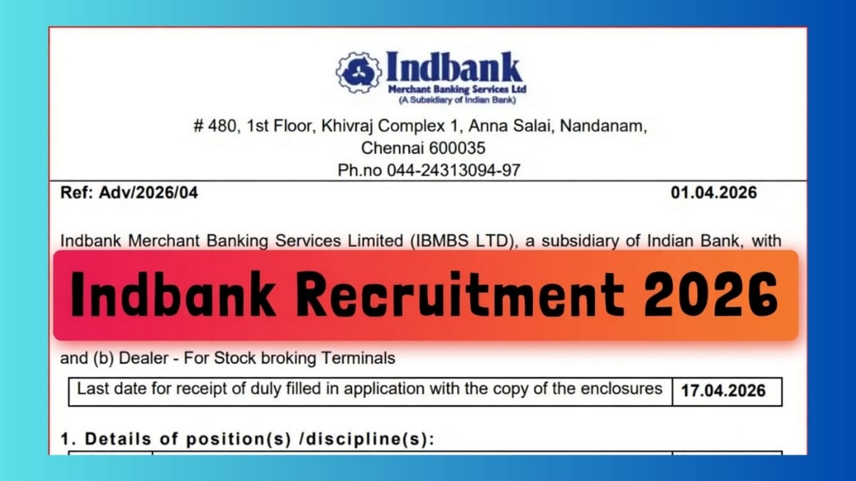 Indbank Recruitment 2026 – Apply Offline for 12 Relationship Manager & Dealer Posts notification