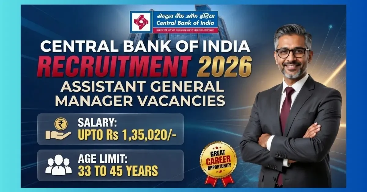 Central Bank of India AGM Specialist Recruitment 2026 notification for 15 Scale V posts