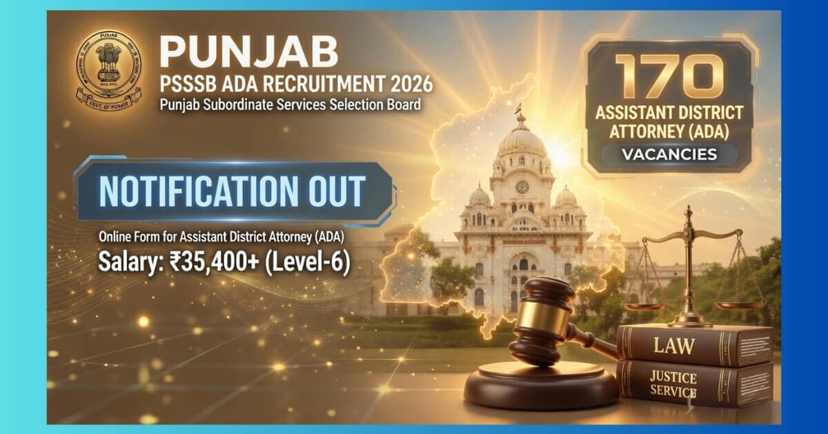 PSSSB ADA Recruitment 2026 official notification for 170 Assistant District Attorney posts in Punjab