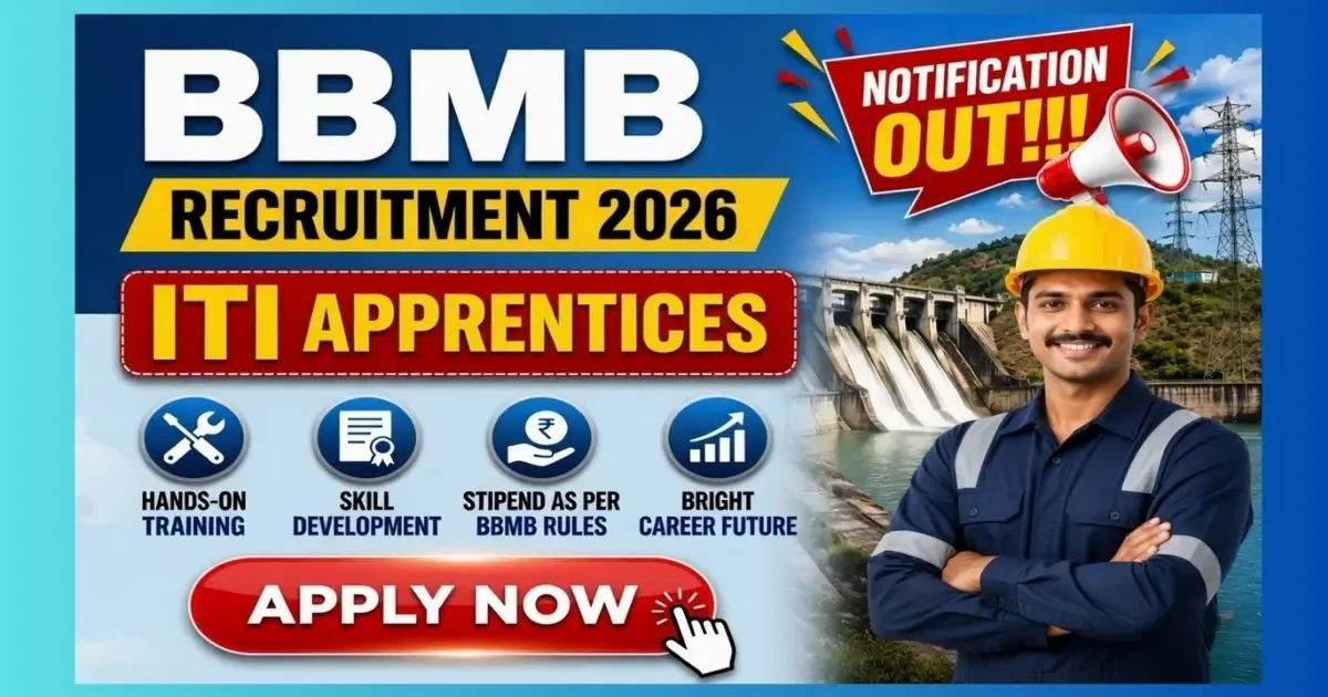 BBMB Slapper ITI Apprentice Recruitment 2026 official notification for 45 posts in Electrician PASAA and other trades