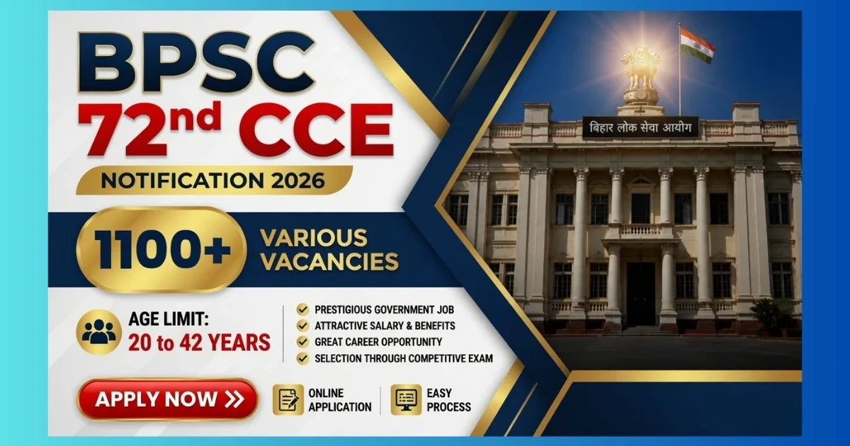 BPSC 72nd CCE Recruitment 2026 notification for 1186 posts in Bihar government services