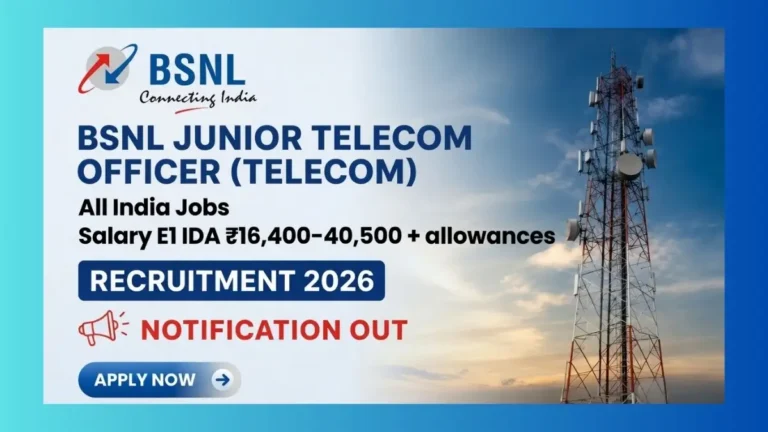 BSNL JTO Recruitment 2026 official notification for 100 Junior Telecom Officer posts across India