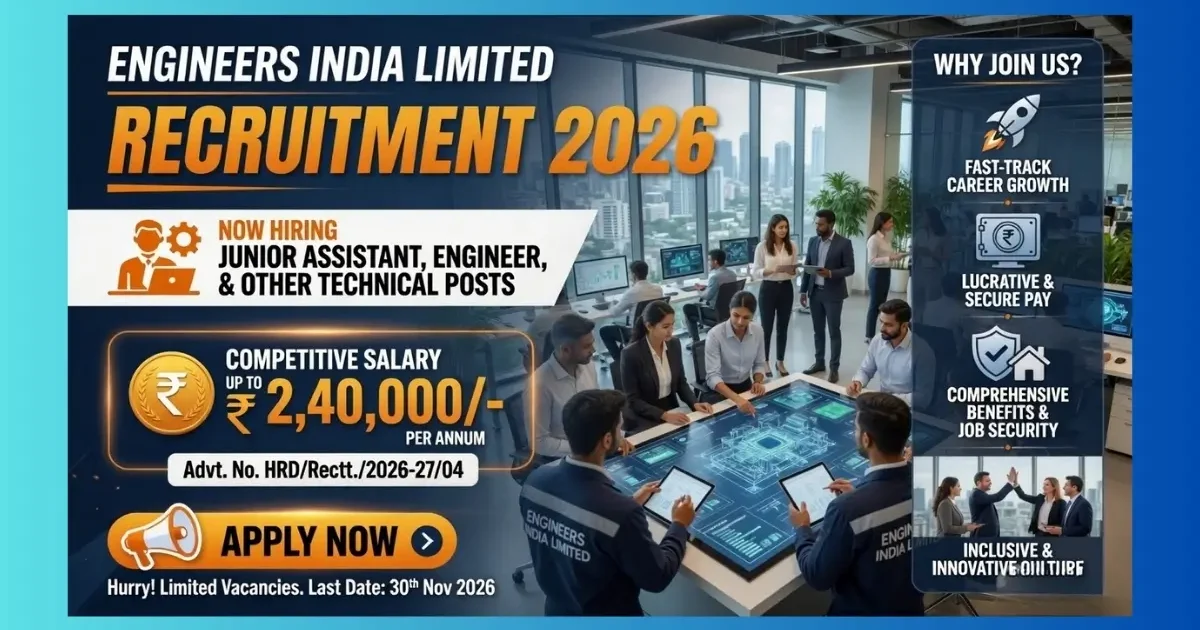 EIL Recruitment 2026 official notification for 22 SC ST OBC posts Engineer Manager Junior Assistant