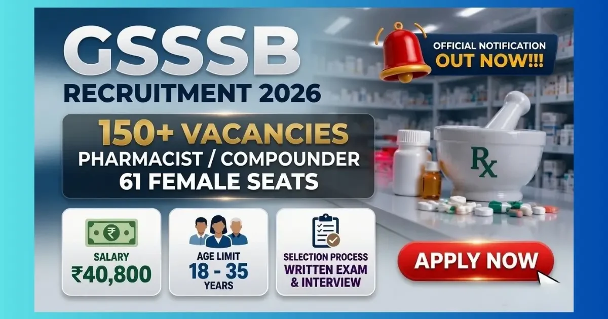 GSSSB Pharmacist Compounder Ayurveda Recruitment 2026 official notification for 184 posts in Gujarat