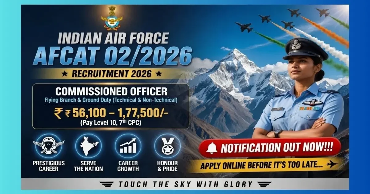 Indian Air Force AFCAT 02/2026 Recruitment 2026 official notification apply online for officer posts