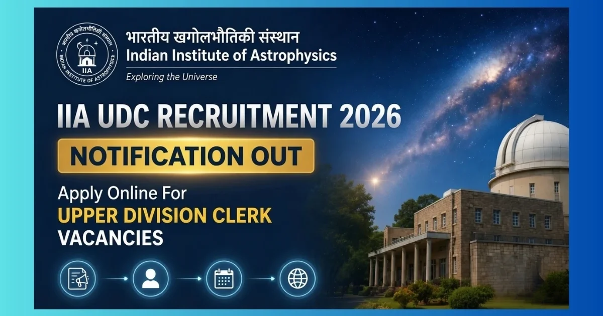 IIA Bengaluru UDC Recruitment 2026 official notification for 5 Upper Division Clerk posts