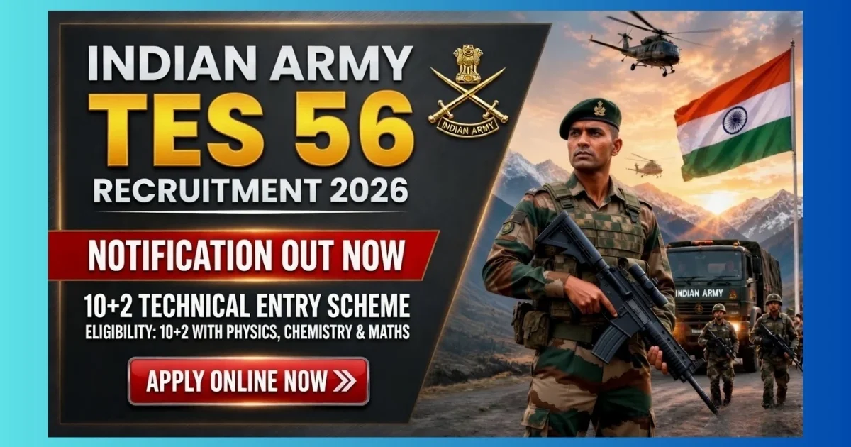 Indian Army TES 56 Recruitment 2026 official notification for 90 posts unmarried male 10+2 PCM