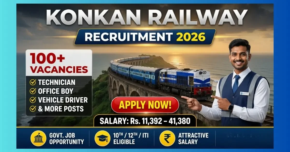 Konkan Railway Recruitment 2026 walk-in for 132 Technician Helper JTA posts at Visakhapatnam workshop