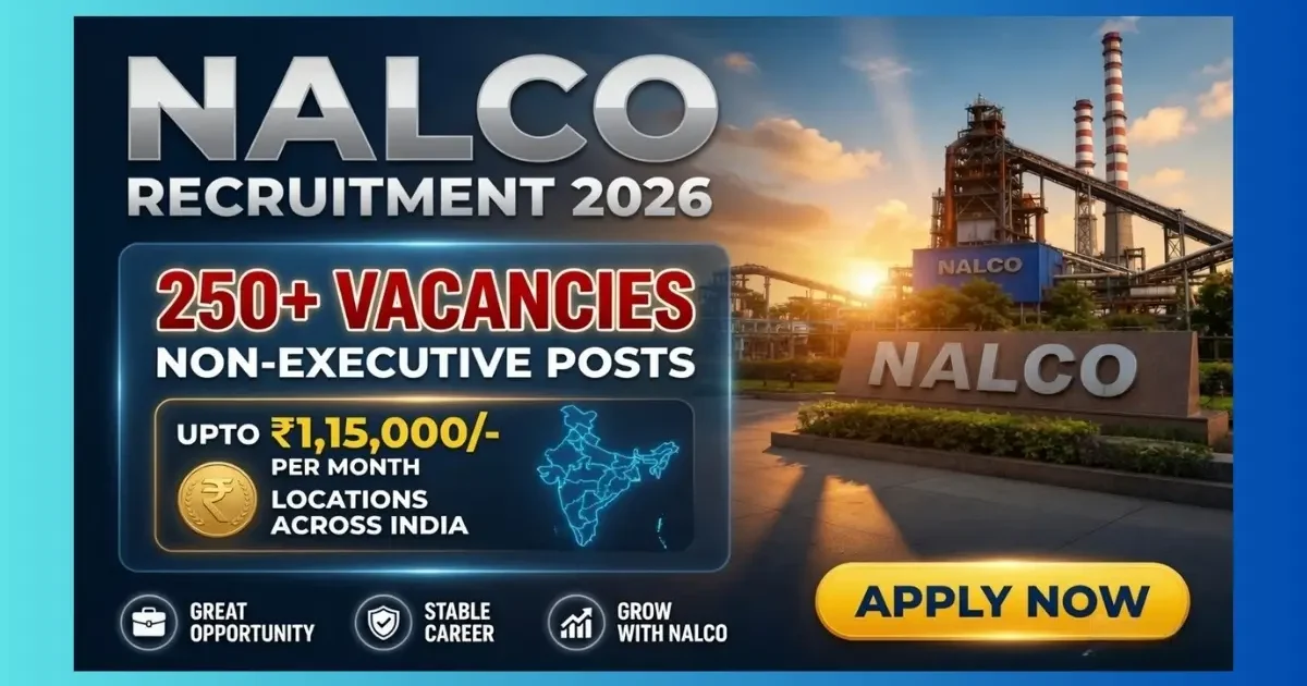 NALCO Non-Executive Recruitment 2026 official notification for 268 posts at Damanjodi Odisha
