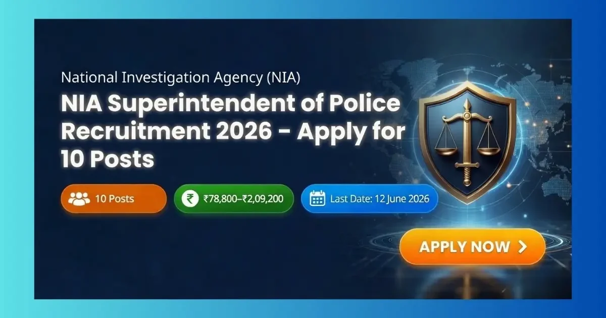 NIA Superintendent of Police Recruitment 2026 official notification for 10 deputation posts