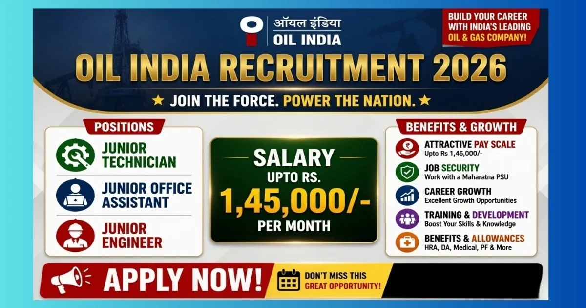 Oil India PwBD Recruitment 2026 notification for 49 Junior Technician JOA JE posts Assam Arunachal