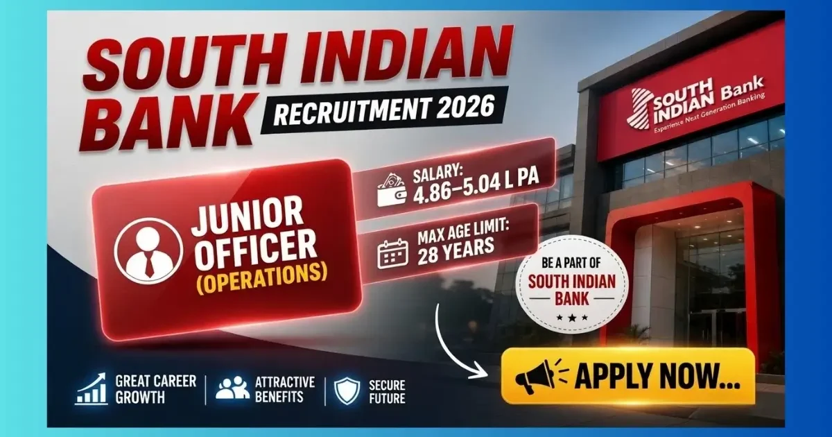 South Indian Bank Junior Officer Recruitment 2026 official notification apply online AP Telangana