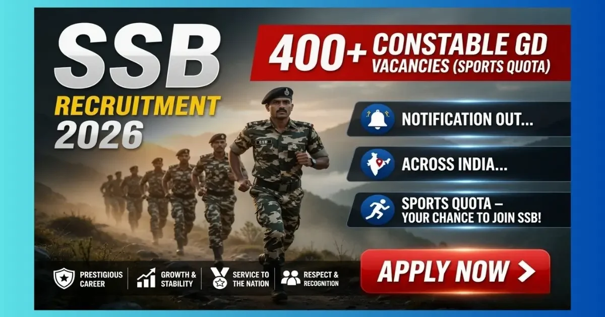 SSB Constable GD Sports Quota Recruitment 2026 official notification for 404 posts across 28 sports disciplines