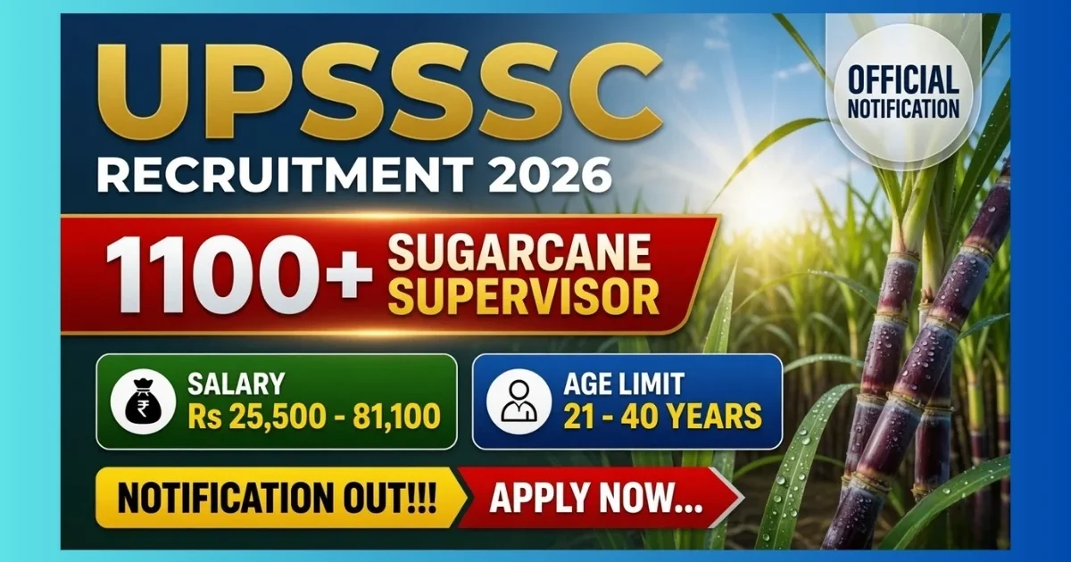 UPSSSC Sugarcane Supervisor Recruitment 2026 notification for 1182 posts apply online