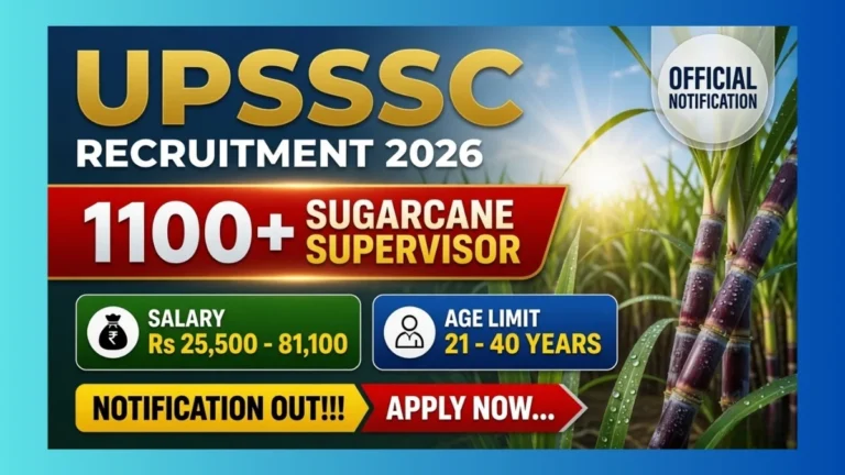 UPSSSC Sugarcane Supervisor Recruitment 2026 notification for 1182 posts apply online