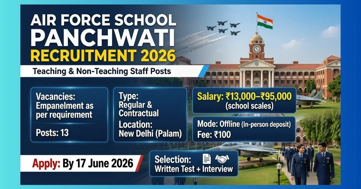 Air Force School Panchwati Delhi Recruitment 2026 for Principal TGT PRT NTT and non-teaching posts empanelment