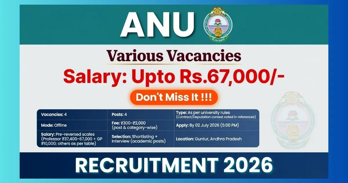 Acharya Nagarjuna University Guntur Recruitment 2026 official notification for 4 posts Professor Research Officer Stenographer Peon