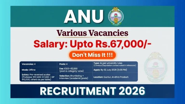 Acharya Nagarjuna University Guntur Recruitment 2026 official notification for 4 posts Professor Research Officer Stenographer Peon