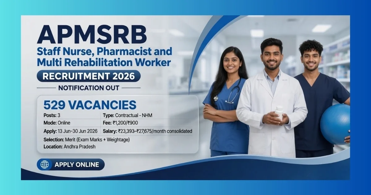 APMSRB Andhra Pradesh Staff Nurse, Pharmacist and Multi Rehabilitation Worker Recruitment 2026 for 529 posts under NHM