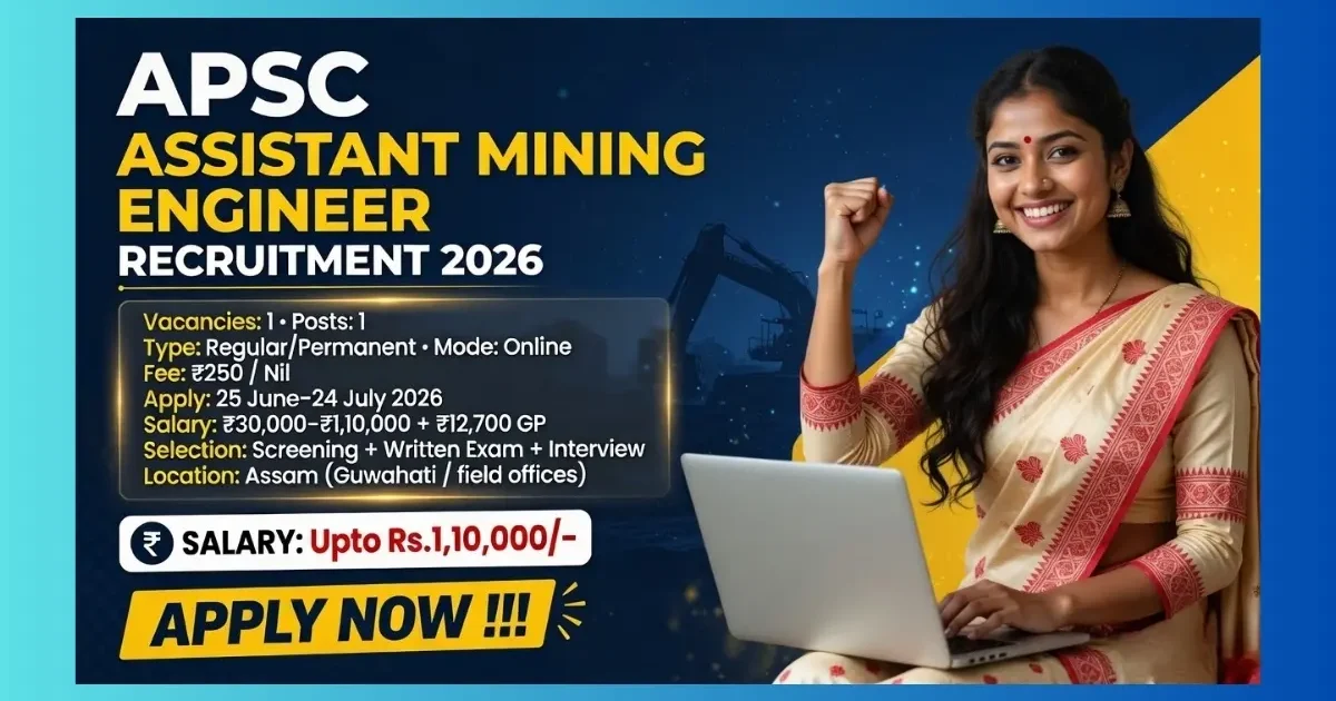 APSC Assam Assistant Mining Engineer Recruitment 2026 official notification for 1 post