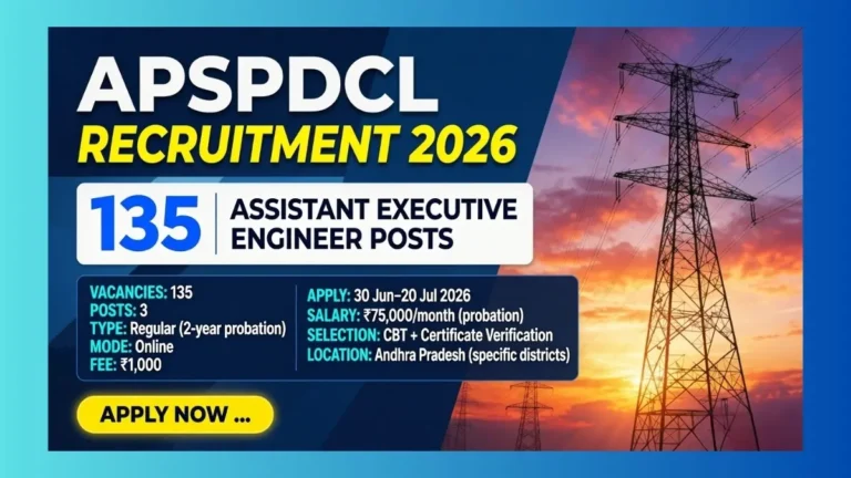 APSPDCL AEE Recruitment 2026 official notification for 135 Assistant Executive Engineer posts in Andhra Pradesh