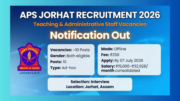 Army Public School Jorhat recruitment 2026 for 10 teaching and administrative posts apply offline by 07 July