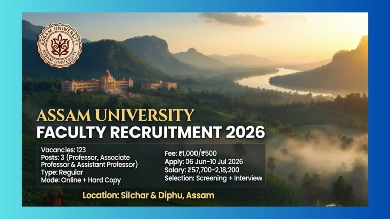Assam University Silchar Faculty Recruitment 2026 official notification for 123 Professor Associate and Assistant Professor posts