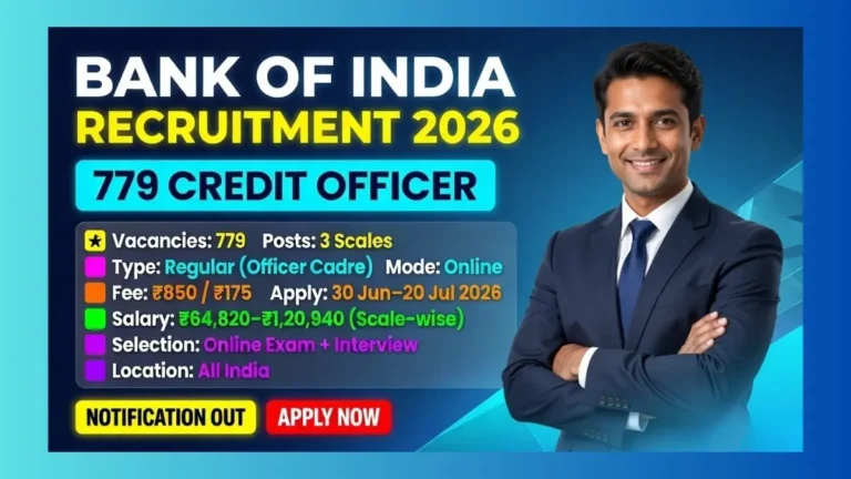 Bank of India Credit Officer Recruitment 2026 for 779 posts in MMGS-II, III and SMGS-IV