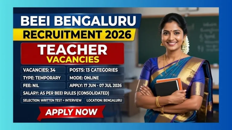 BEEI Bengaluru Teacher Recruitment 2026 official notification for 34 PGT TGT PRT Lecturer posts