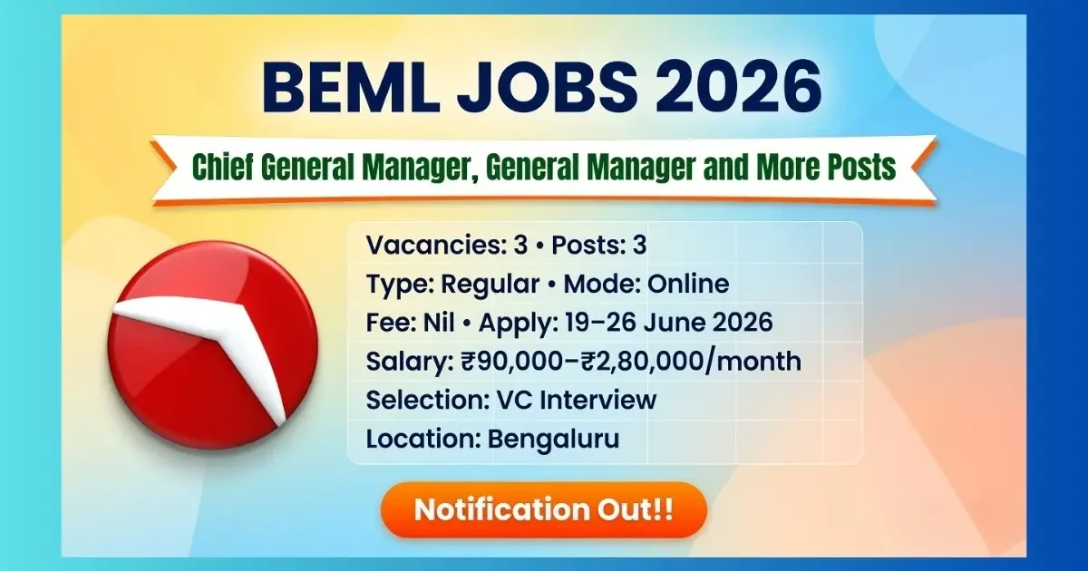 BEML Limited Bengaluru Executive Recruitment 2026 for 3 senior Finance and Company Secretary posts