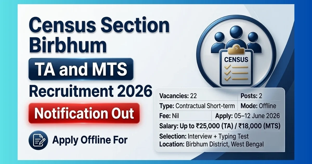 Birbhum District Magistrate Census Section TA and MTS Recruitment 2026 for 22 contractual posts