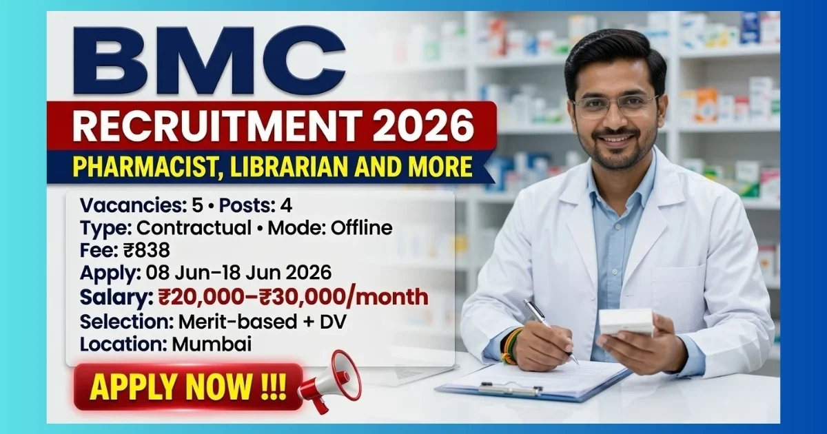 BMC Mumbai Pharmacist Librarian Staff Nurse Recruitment 2026 official notification for 5 contractual posts