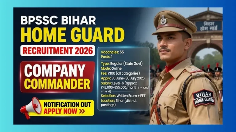 BPSSC Bihar Company Commander Recruitment 2026 official notification for 65 Home Guard posts