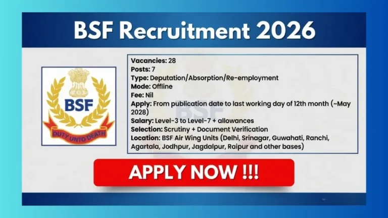 BSF Air Wing Recruitment 2026 for 28 Group B and C posts on deputation and absorption basis