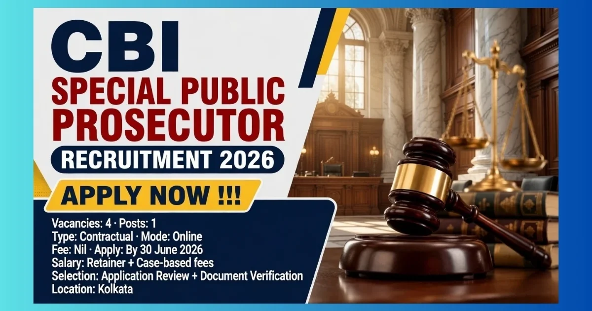 CBI Kolkata Special Public Prosecutor (Retainer Counsel) Recruitment 2026 official notification for 4 posts