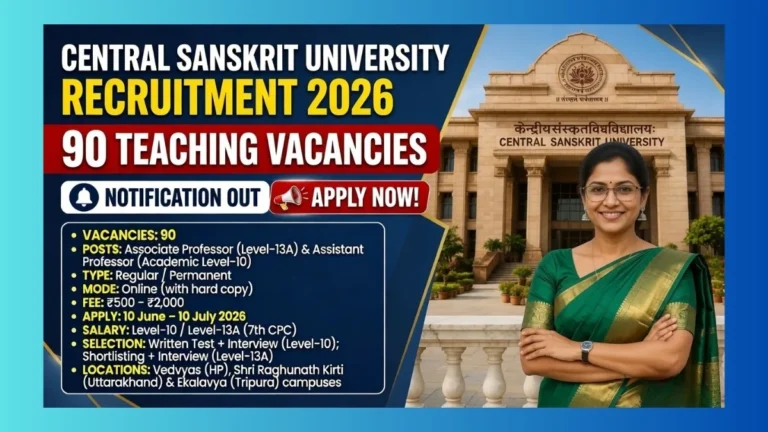 Central Sanskrit University Delhi Teaching Recruitment 2026 official notification for 90 Associate and Assistant Professor posts