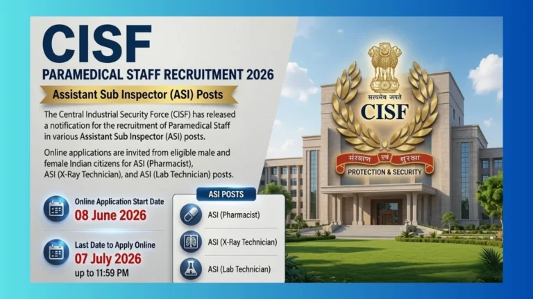 CISF ASI Paramedical Staff Recruitment 2026 notification for 24 posts in Pharmacist X-Ray and Lab Technician