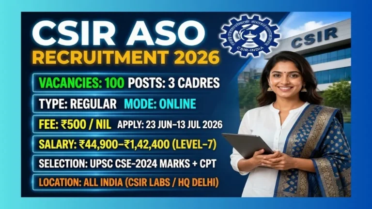 CSIR ASO Recruitment 2026 official notification for 100 Assistant Section Officer posts from UPSC CSE-2024 candidates