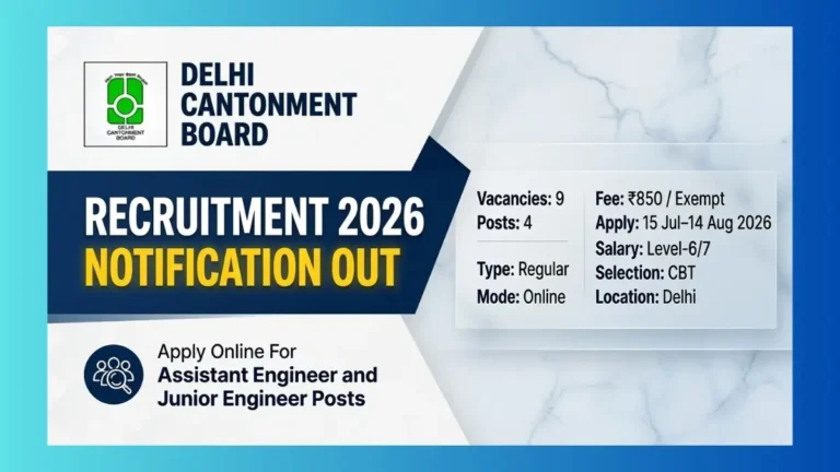 Delhi Cantonment Board AE JE Recruitment 2026 official notification for 9 Assistant and Junior Engineer posts