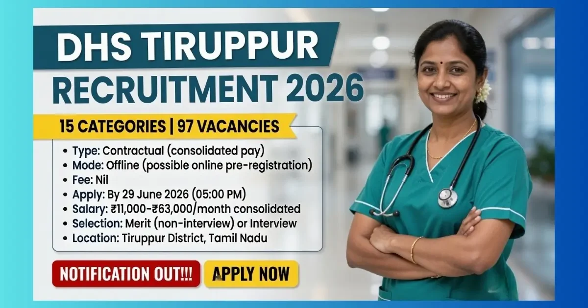 DHS Tiruppur NHM Recruitment 2026 official notification for 97 contractual posts in health facilities