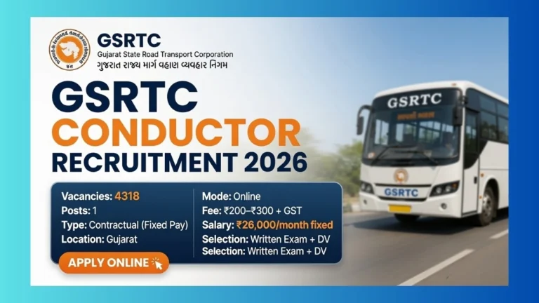 GSRTC Conductor Recruitment 2026 official notification for 4318 posts in Gujarat