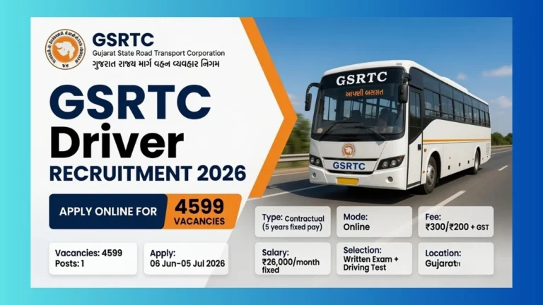 GSRTC Gujarat Driver Recruitment 2026 official notification for 4599 posts with heavy driving licence requirement
