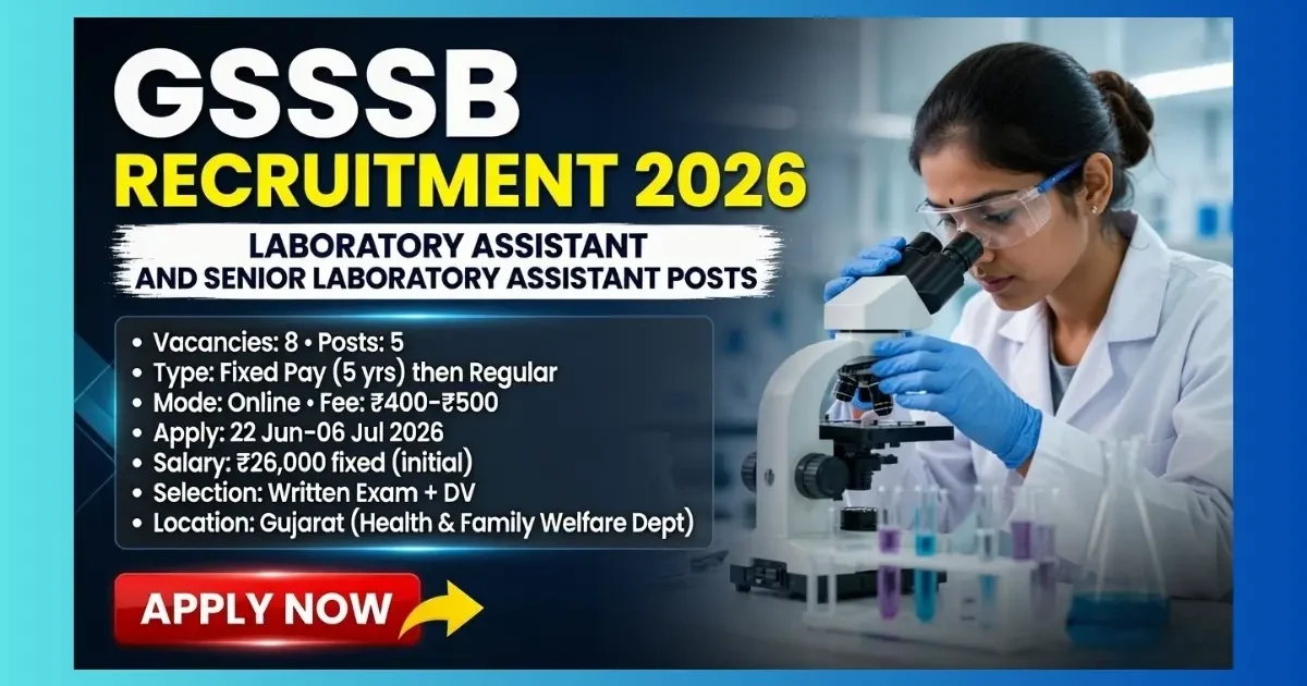 GSSSB Gujarat Laboratory Assistant Recruitment 2026 for 8 Divyang posts apply by 6 July on OJAS