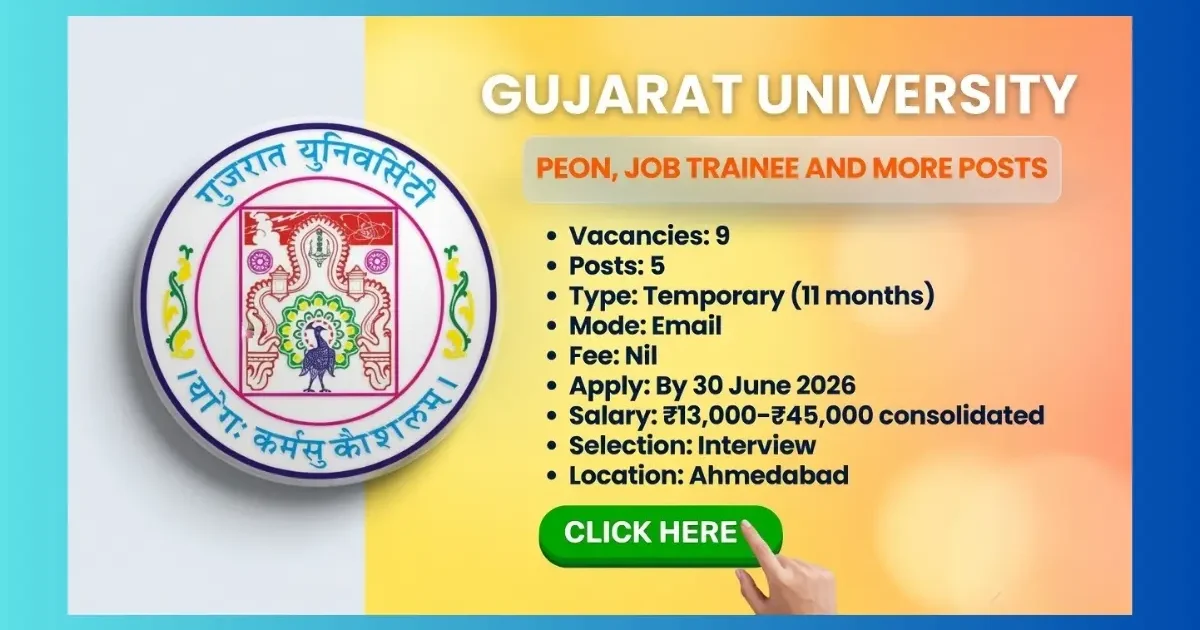 Gujarat University Ahmedabad temporary posts recruitment 2026 for 9 HPP positions in Microbiology and Biotechnology