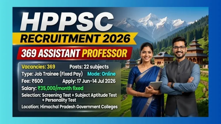 HPPSC Assistant Professor College Cadre Recruitment 2026 for 369 posts across 22 subjects in Himachal Pradesh