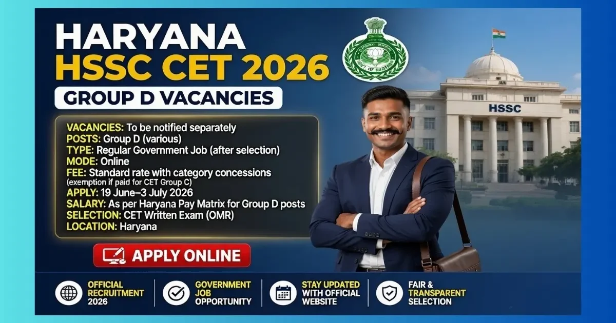 HSSC CET Group D 2026 notification for Haryana Group D posts eligibility test apply online