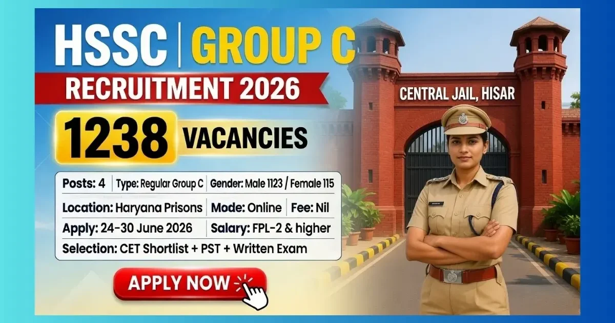 HSSC Haryana Group C Jail Warder Recruitment 2026 official notification for 1238 posts