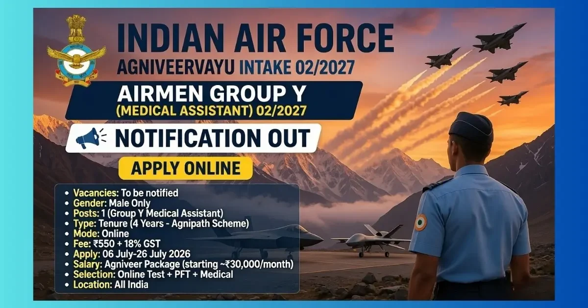 Indian Air Force Agniveervayu Group Y Medical Assistant Intake 02/2027 recruitment for male candidates