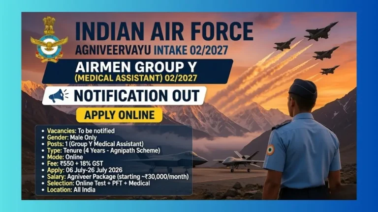 Indian Air Force Agniveervayu Group Y Medical Assistant Intake 02/2027 recruitment for male candidates