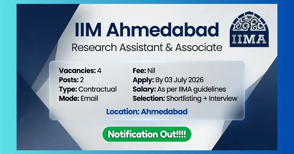 IIM Ahmedabad Research Assistant Research Associate Recruitment 2026 for 4 posts at Mattu Centre
